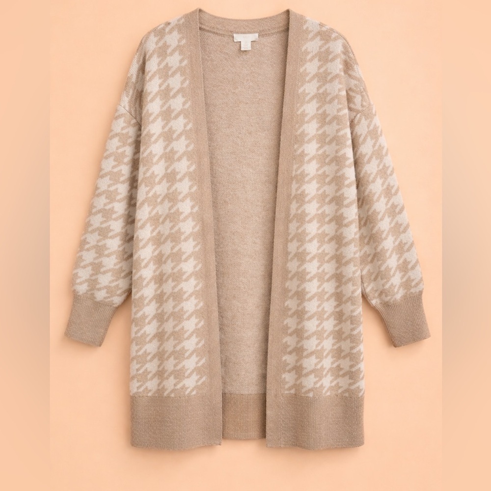 H&M WOMENS HOUNDSTOOTH LONG CARDIGAN